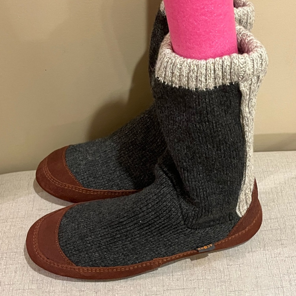 Acorn Slouch Boot Slipper In Charcoal Ragg Wool A… - image 5